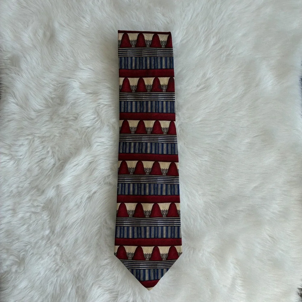 Robert Talbott Best of Class Nordstrom Silk Tie Burgundy Navy Blue Geometric 90s